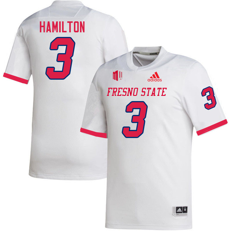 Men #3 Al'zillion Hamilton Fresno State Bulldogs College Football Jerseys Stitched-White